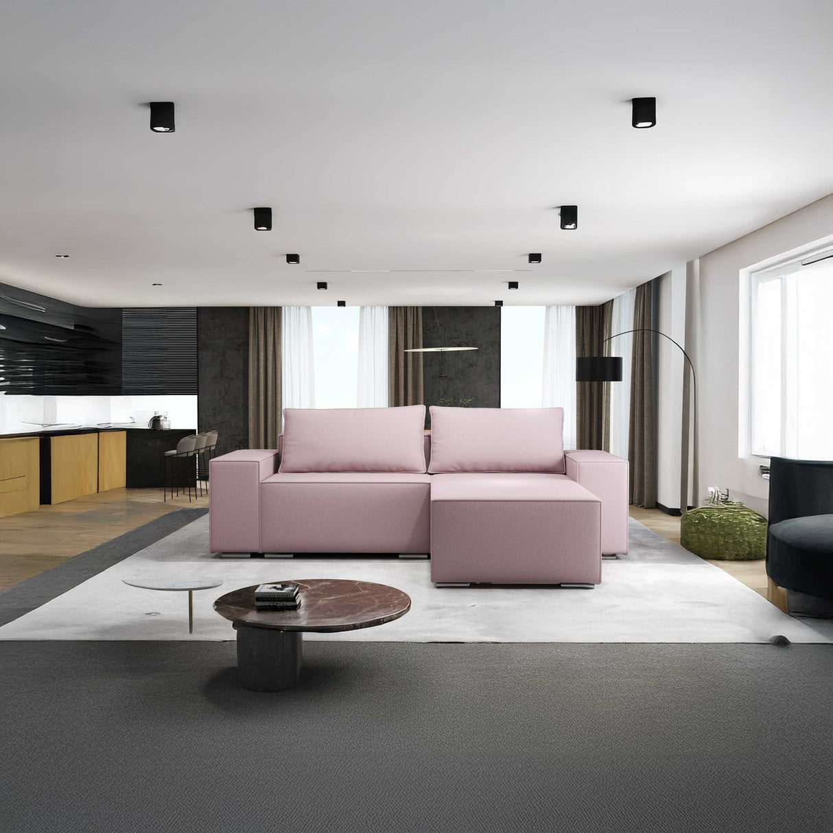 Colțar extensibil dumonde cu ladă de depozitare si sezut confortabil din spuma HR, Dream Enjoy Flamingo 290x185 cm II Fabrica