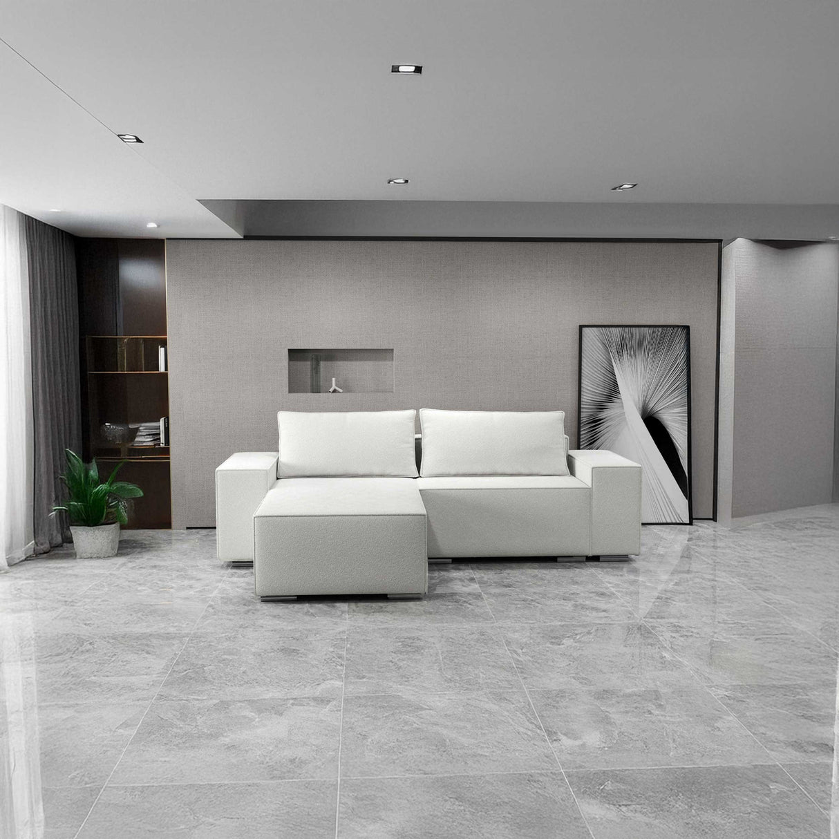Colțar extensibil dumonde cu ladă de depozitare si sezut confortabil din spuma HR, Dream Euphoria Alb 290x185 cm Fabrica