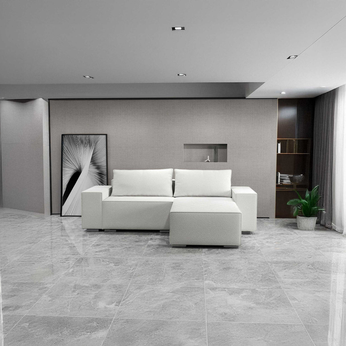 Colțar extensibil dumonde cu ladă de depozitare si sezut confortabil din spuma HR, Dream Euphoria Alb 290x185 cm II Fabrica