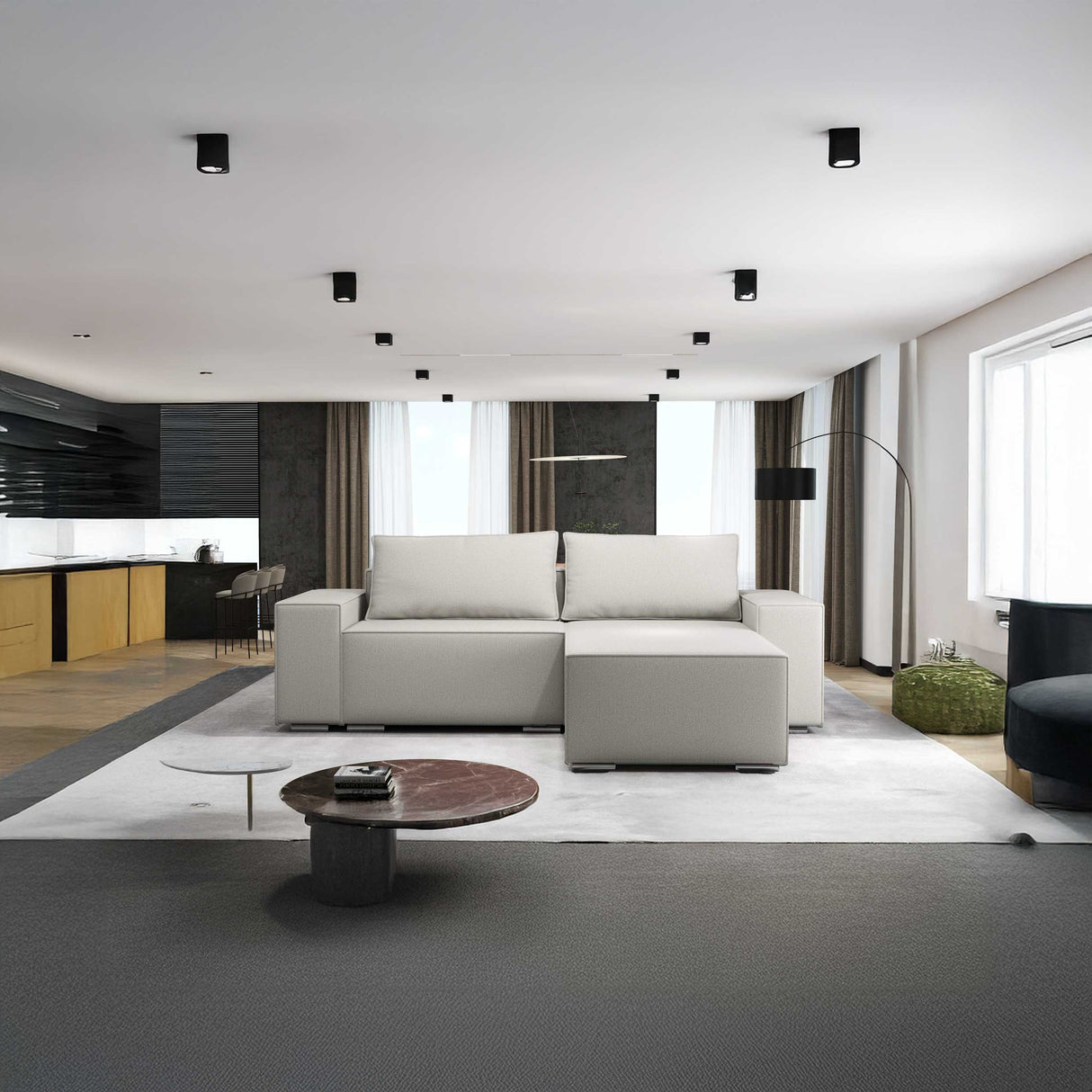 Colțar extensibil dumonde cu ladă de depozitare si sezut confortabil din spuma HR, Dream Enjoy Bej 290x185 cm II Fabrica