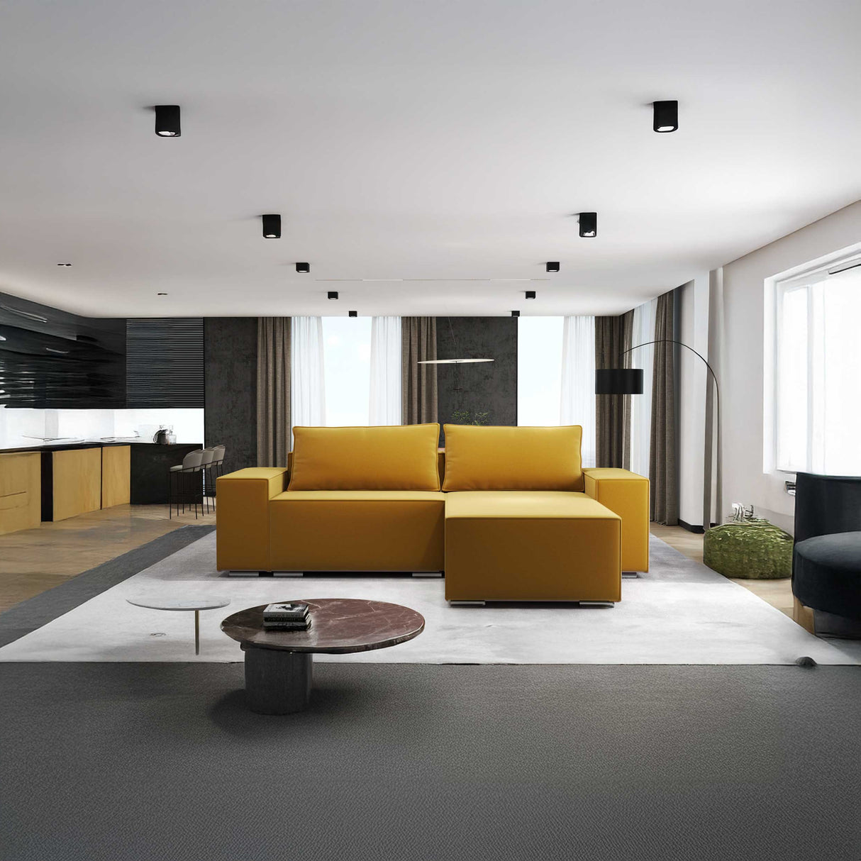 Colțar extensibil dumonde cu ladă de depozitare si sezut confortabil din spuma HR, Dream Royal Mustar 290x185 cm II Fabrica
