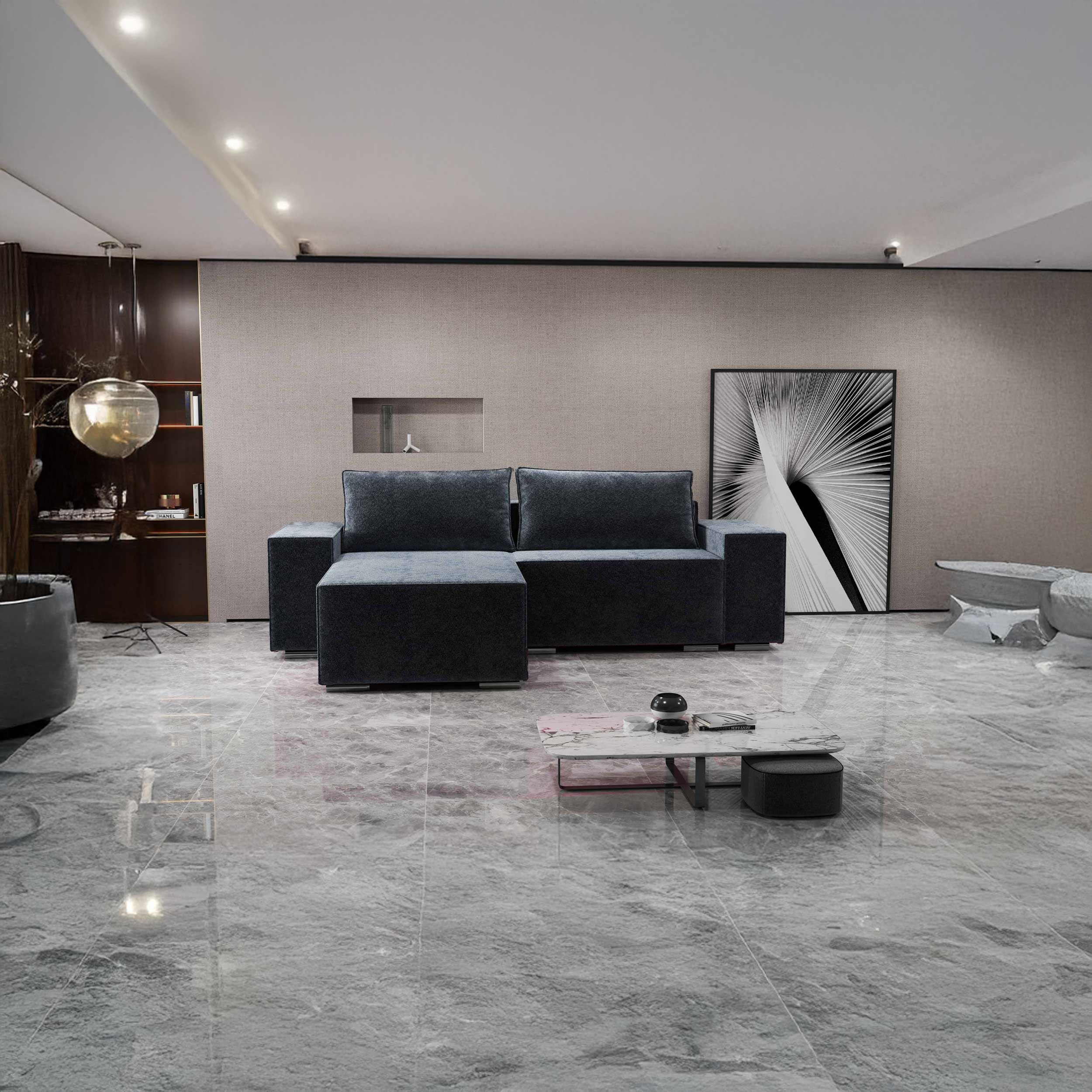 Colțar extensibil dumonde cu ladă de depozitare si sezut confortabil din spuma HR, Dream Euphoria Grafit 290x185 cm Fabrica