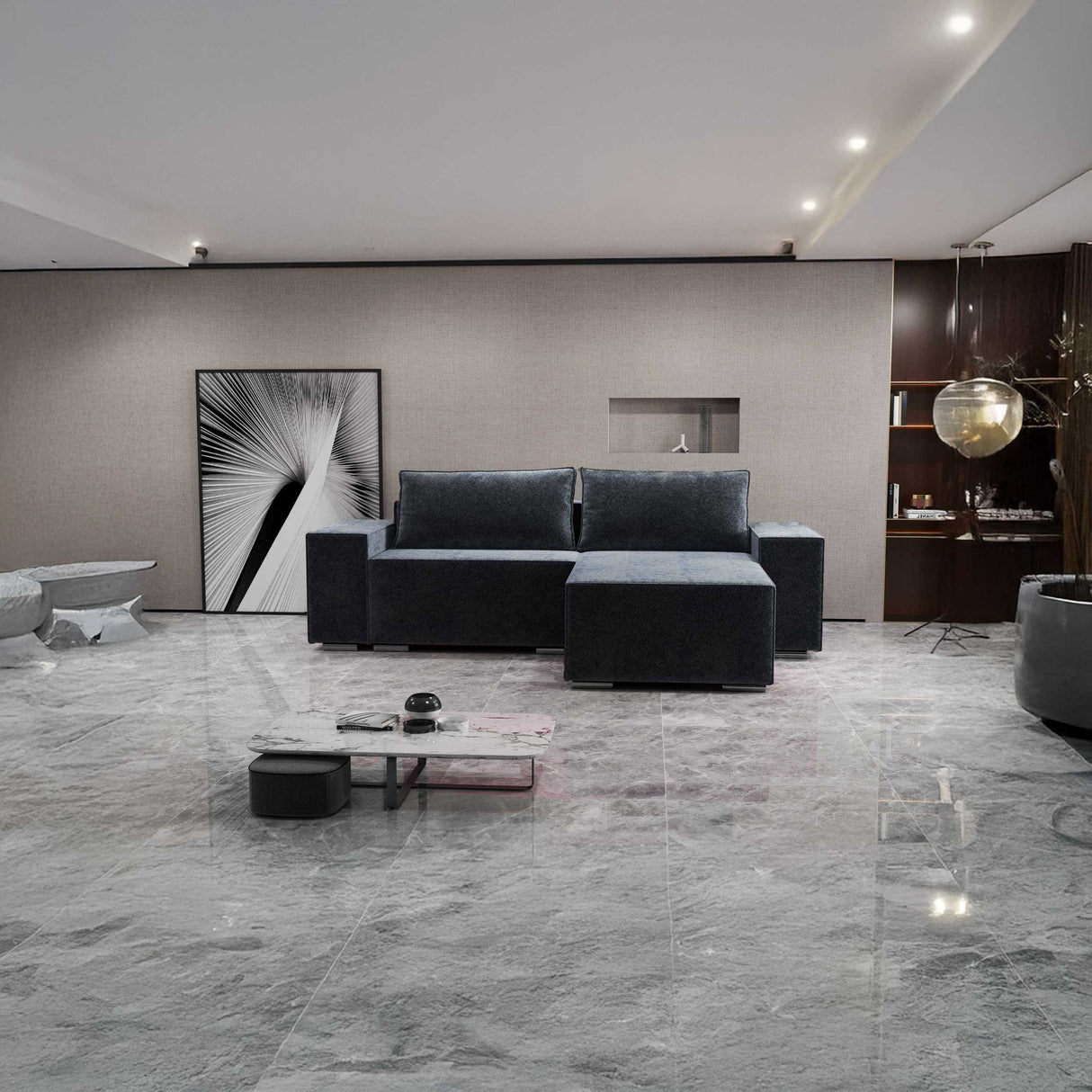Colțar extensibil dumonde cu ladă de depozitare si sezut confortabil din spuma HR, Dream Euphoria Grafit 290x185 cm II Fabrica