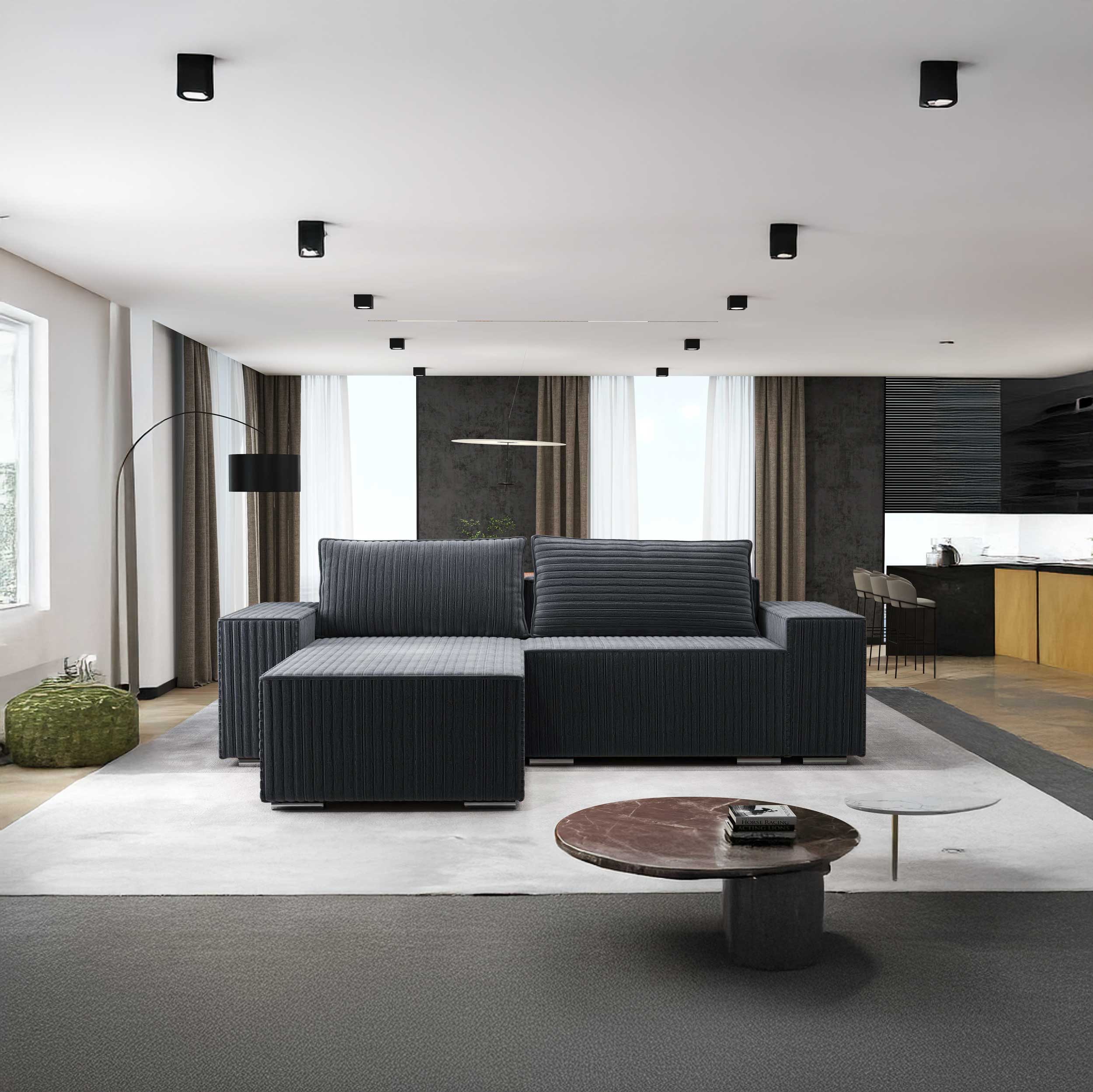 Colțar extensibil dumonde cu ladă de depozitare si sezut confortabil din spuma HR, Dream Ambience Gri 290x185 cm Fabrica