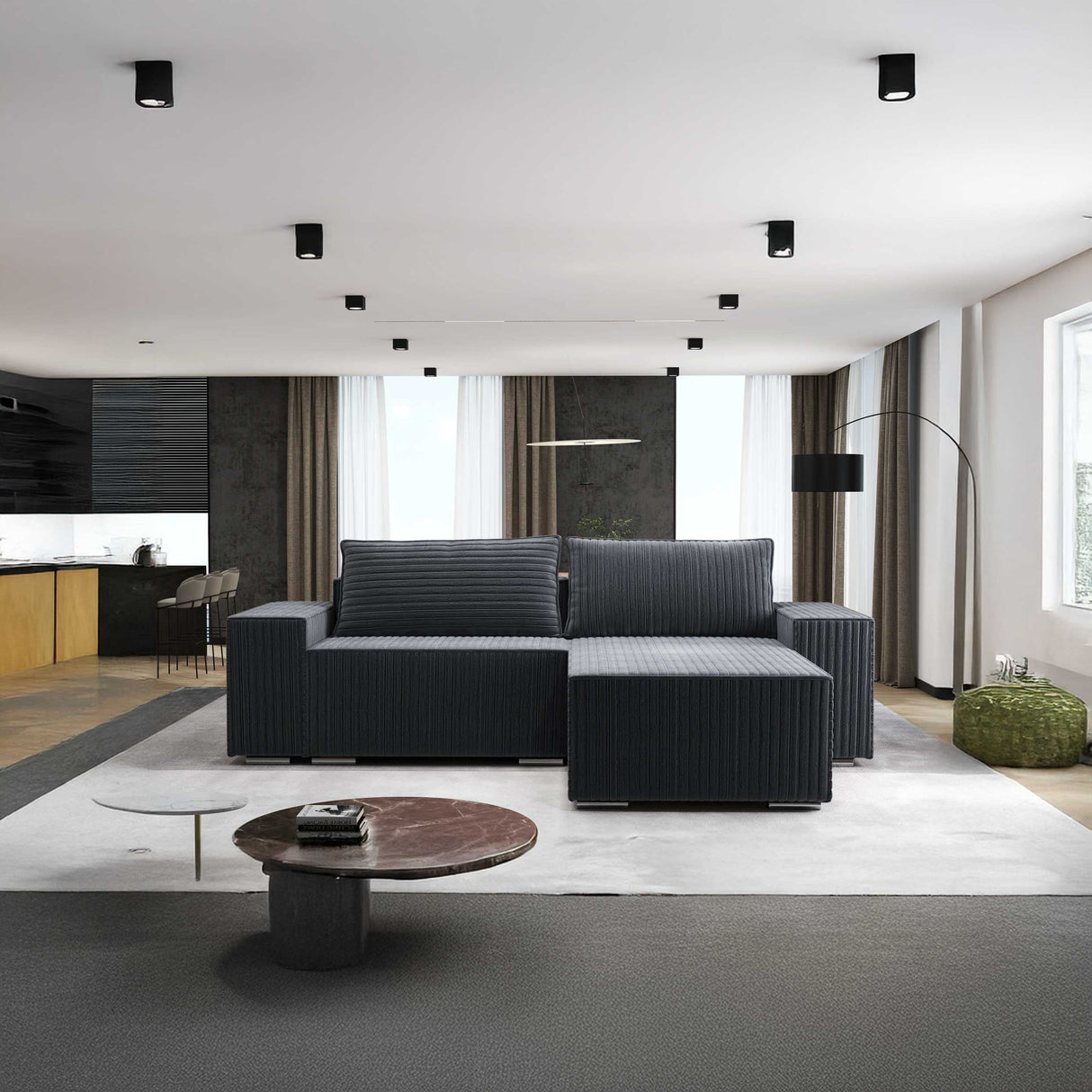 Colțar extensibil dumonde cu ladă de depozitare si sezut confortabil din spuma HR, Dream Ambience Gri 290x185 cm II Fabrica