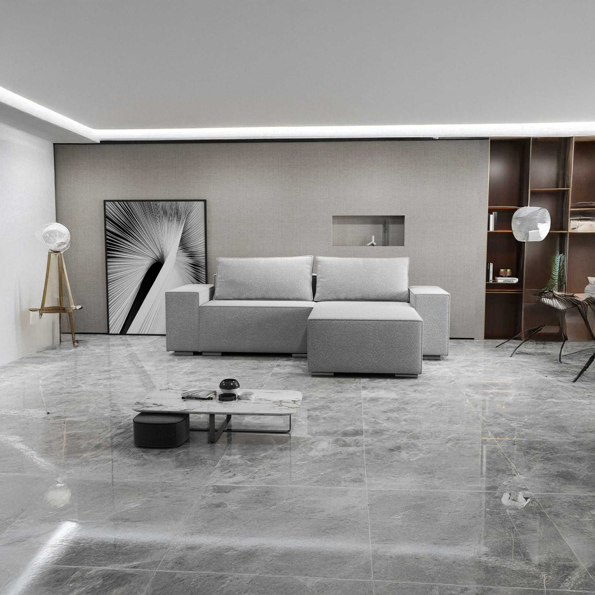 Colțar extensibil dumonde cu ladă de depozitare si sezut confortabil din spuma HR, Dream Euphoria Gri 290x185 cm II Fabrica