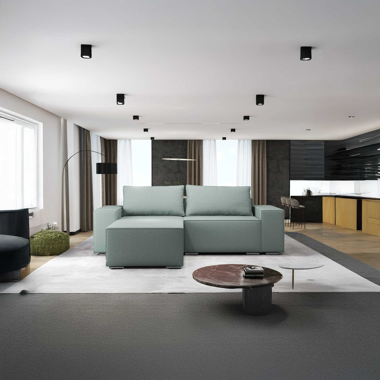 Colțar extensibil dumonde cu ladă de depozitare si sezut confortabil din spuma HR, Dream Enjoy Verde Mint 290x185 cm Fabrica