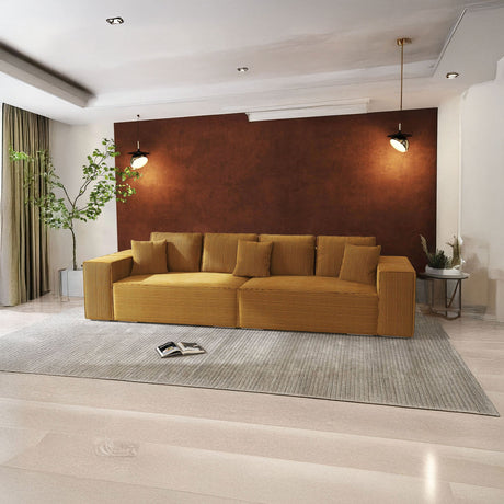 Canapea extensibilă dumonde cu ladă de depozitare si sezut confortabil din spuma HR, Dream Zoom Mustar 310x100 cm Fabrica