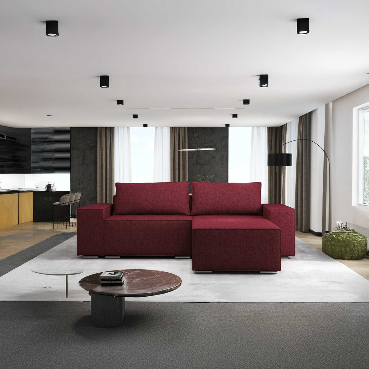 Colțar extensibil dumonde cu ladă de depozitare si sezut confortabil din spuma HR, Dream Enjoy Rosu 290x185 cm II Fabrica