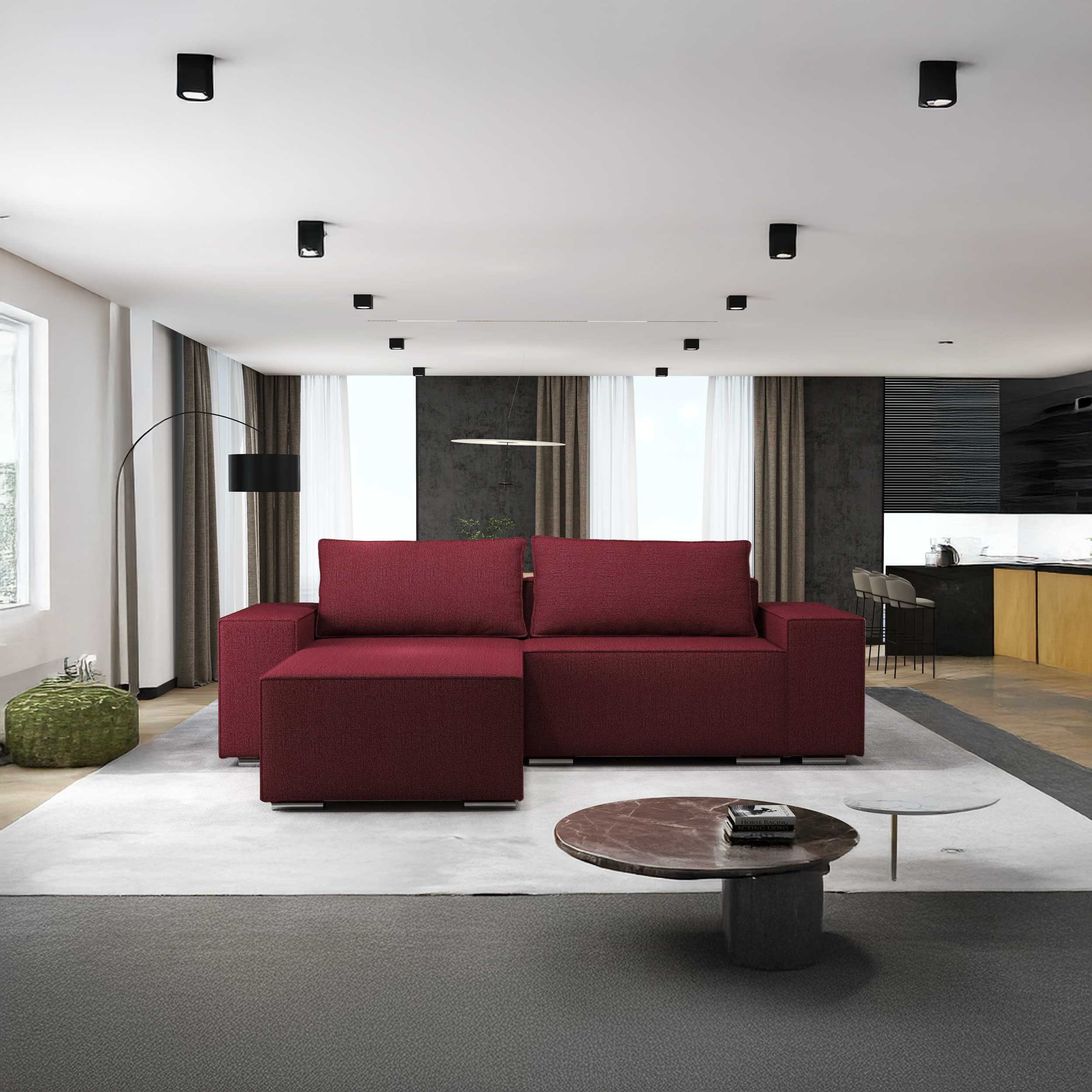 Colțar extensibil dumonde cu ladă de depozitare si sezut confortabil din spuma HR, Dream Enjoy Rosu 290x185 cm Fabrica