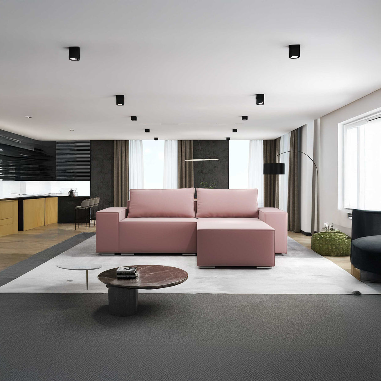 Colțar extensibil dumonde cu ladă de depozitare si sezut confortabil din spuma HR, Dream Royal Roz 290x185 cm II Fabrica