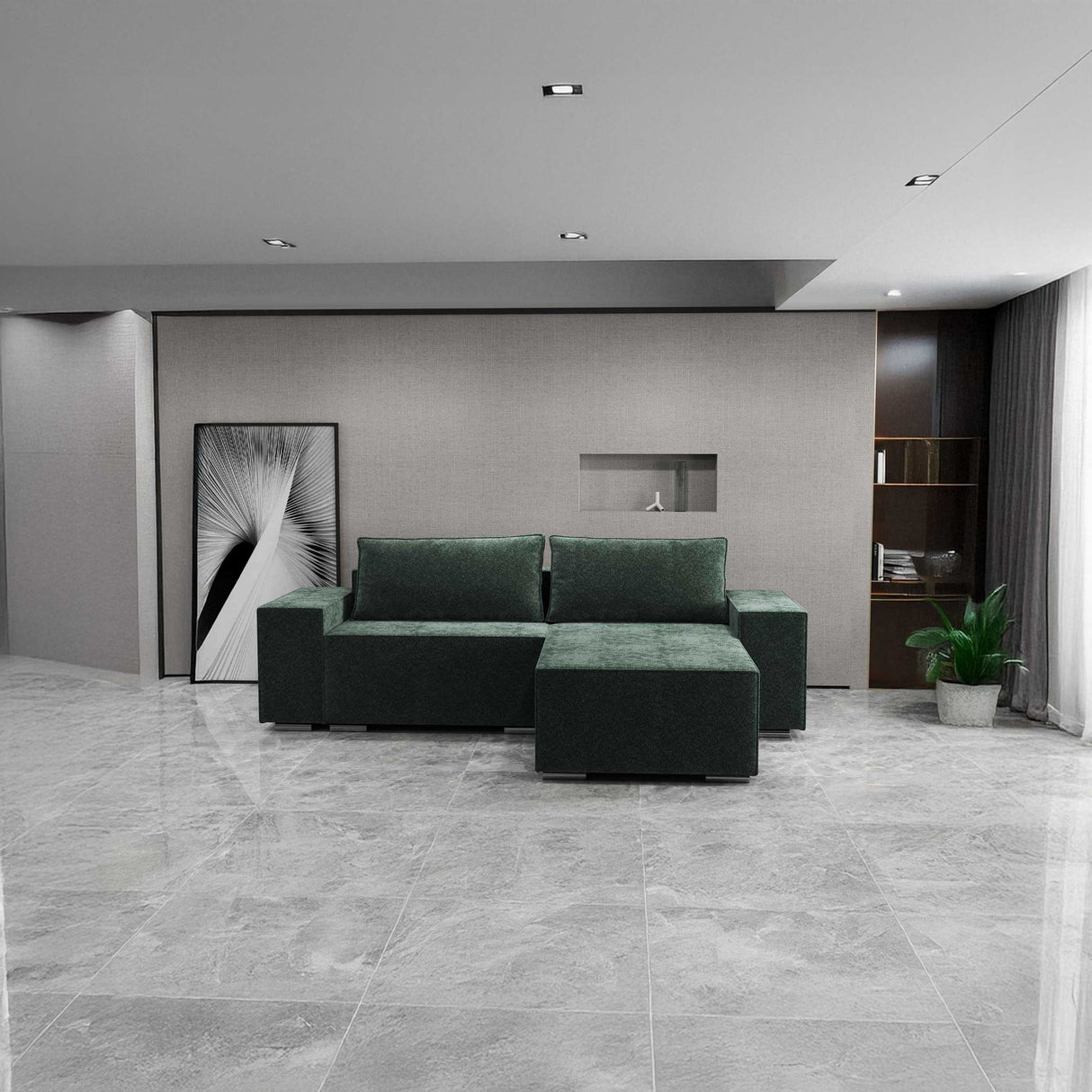 Colțar extensibil dumonde cu ladă de depozitare si sezut confortabil din spuma HR, Dream Euphoria Verde 290x185 cm II Fabrica