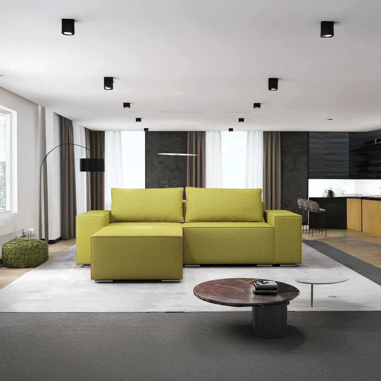 Colțar extensibil dumonde cu ladă de depozitare si sezut confortabil din spuma HR, Dream Enjoy Verde 290x185 cm Fabrica