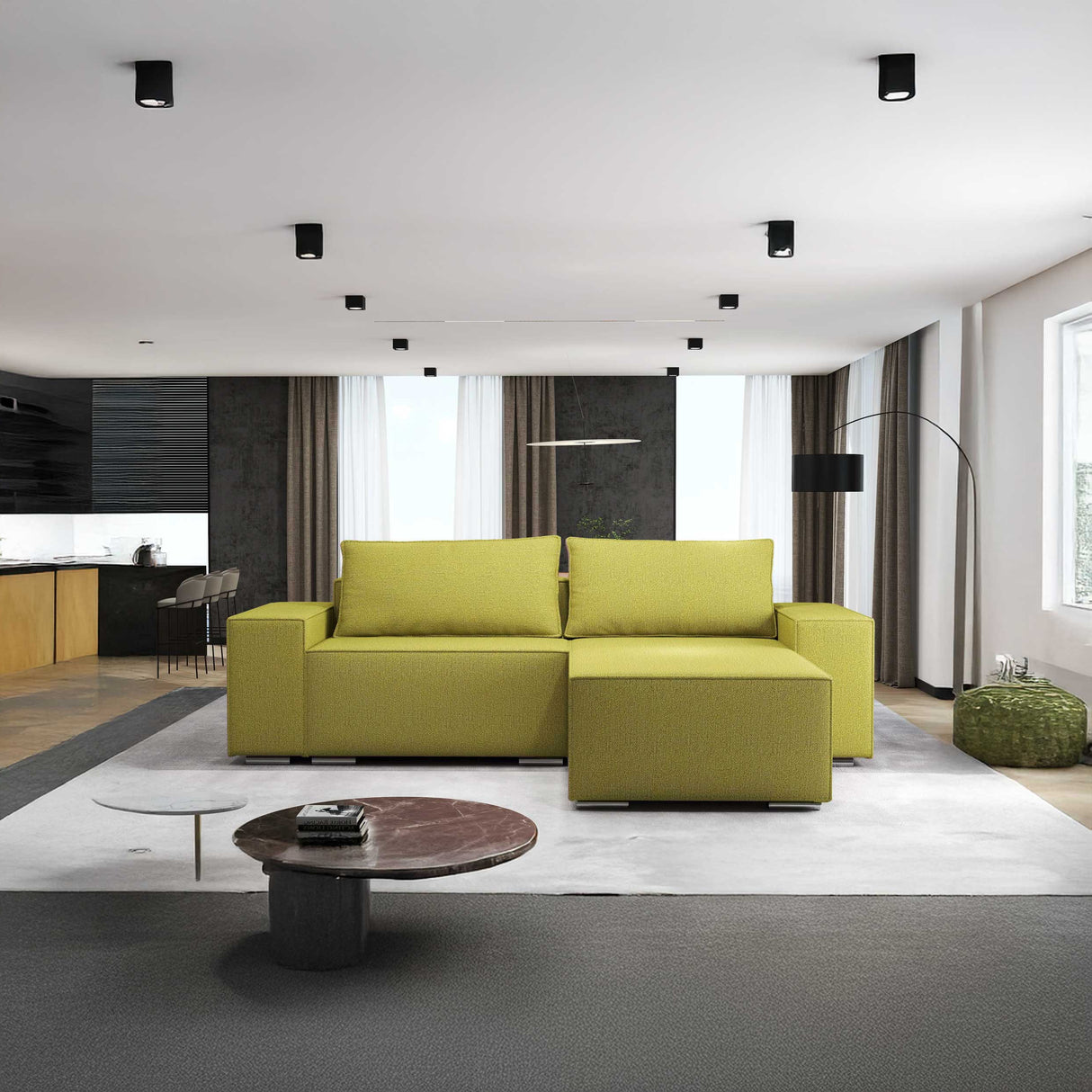 Colțar extensibil dumonde cu ladă de depozitare si sezut confortabil din spuma HR, Dream Enjoy Verde 290x185 cm II Fabrica
