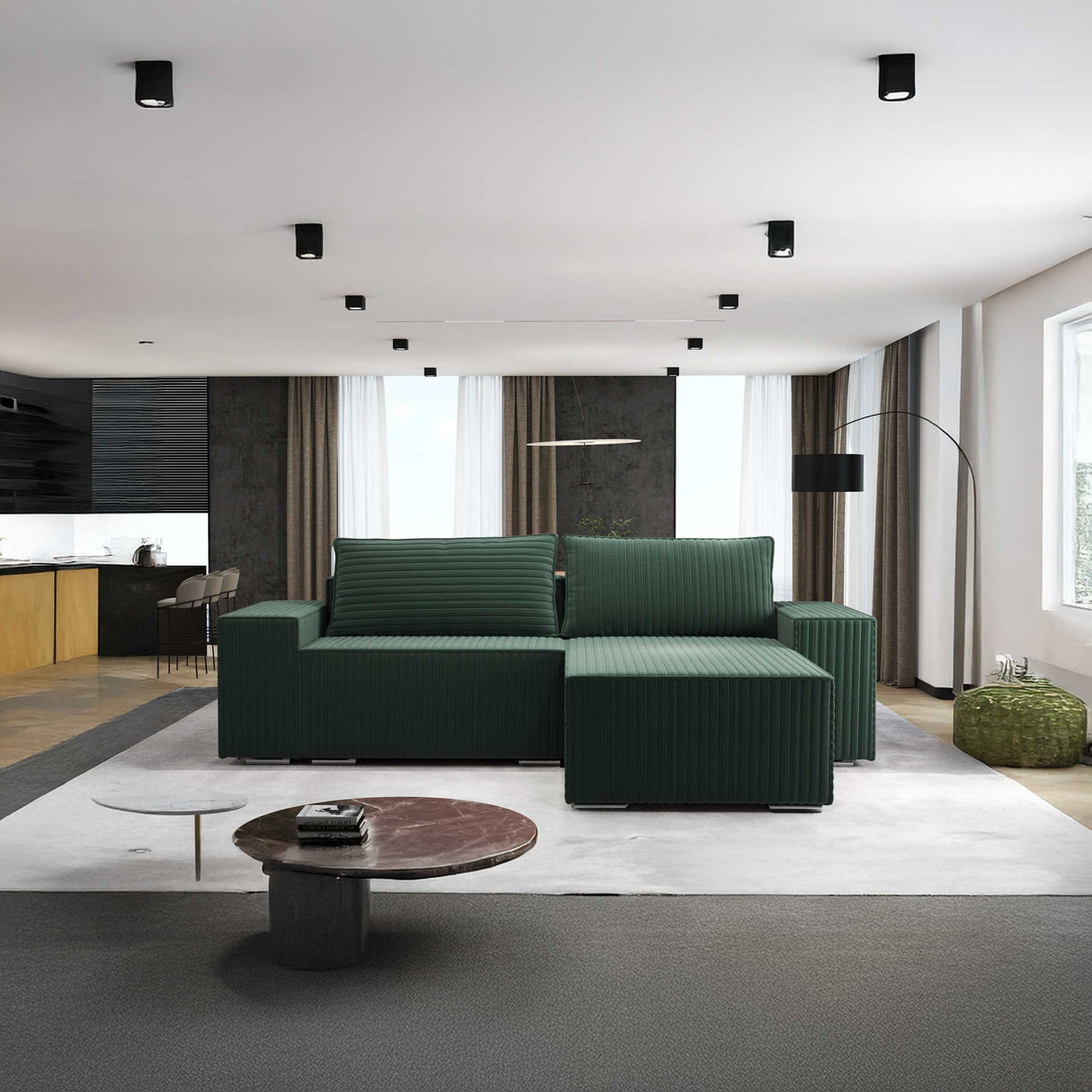 Colțar extensibil dumonde cu ladă de depozitare si sezut confortabil din spuma HR, Dream Ambience Verde 290x185 cm II Fabrica