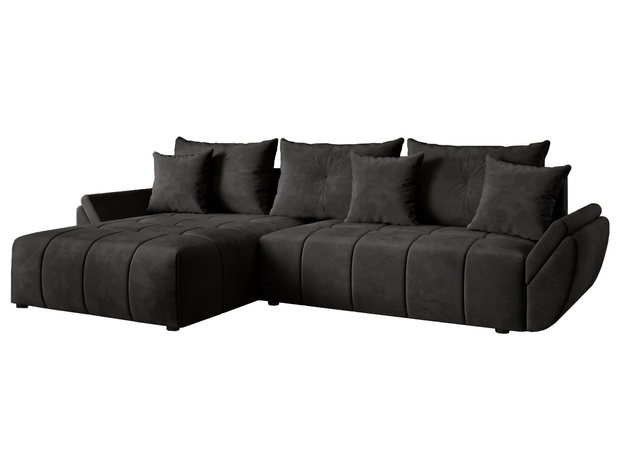 Colțar extensibil dumonde cu ladă de depozitare si sezut confortabil din spuma HR, Berlin Black 280x185 cm