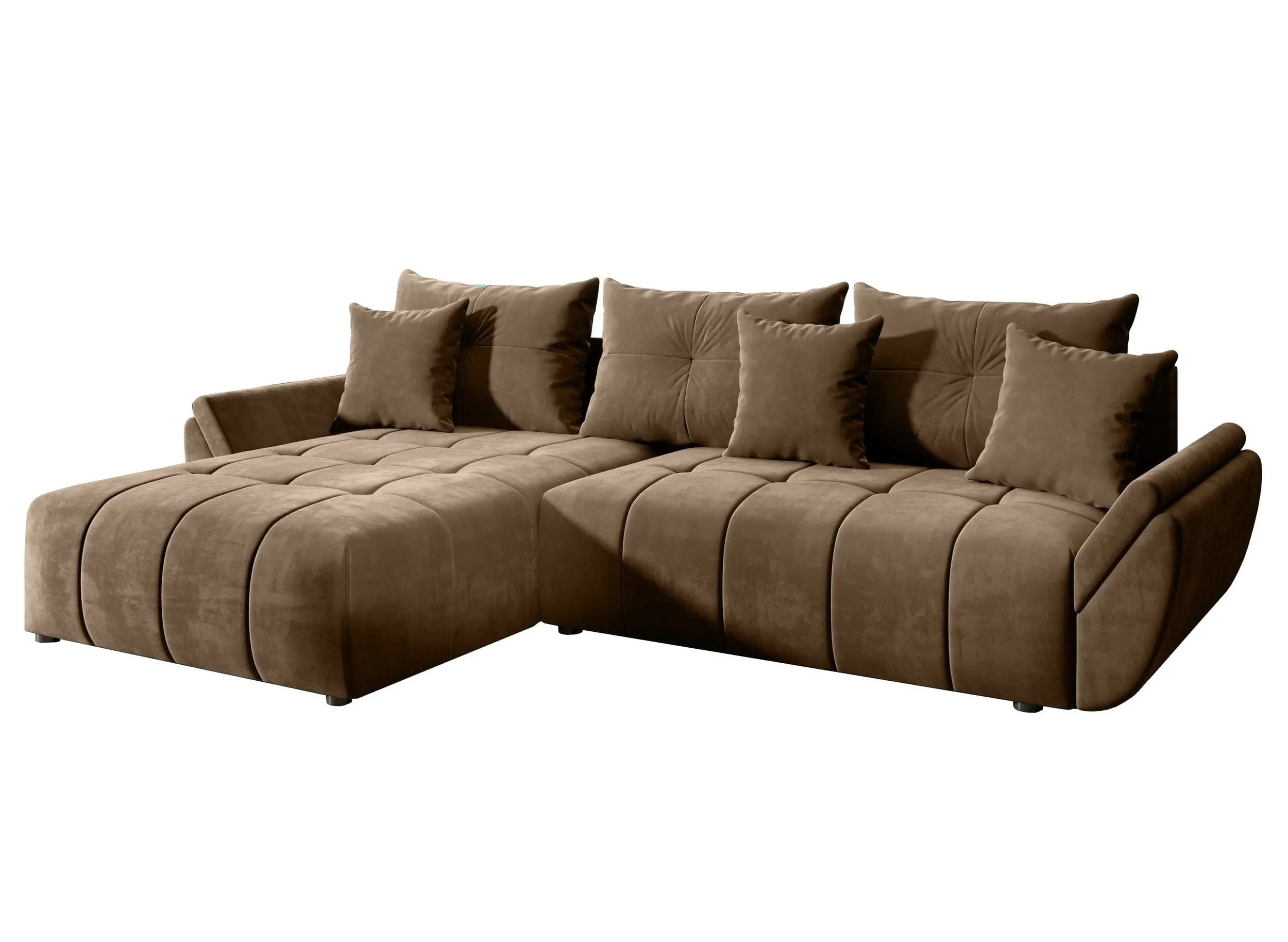 Colțar extensibil dumonde cu ladă de depozitare si sezut confortabil din spuma HR, Berlin Braun 280x185 cm Fabrica