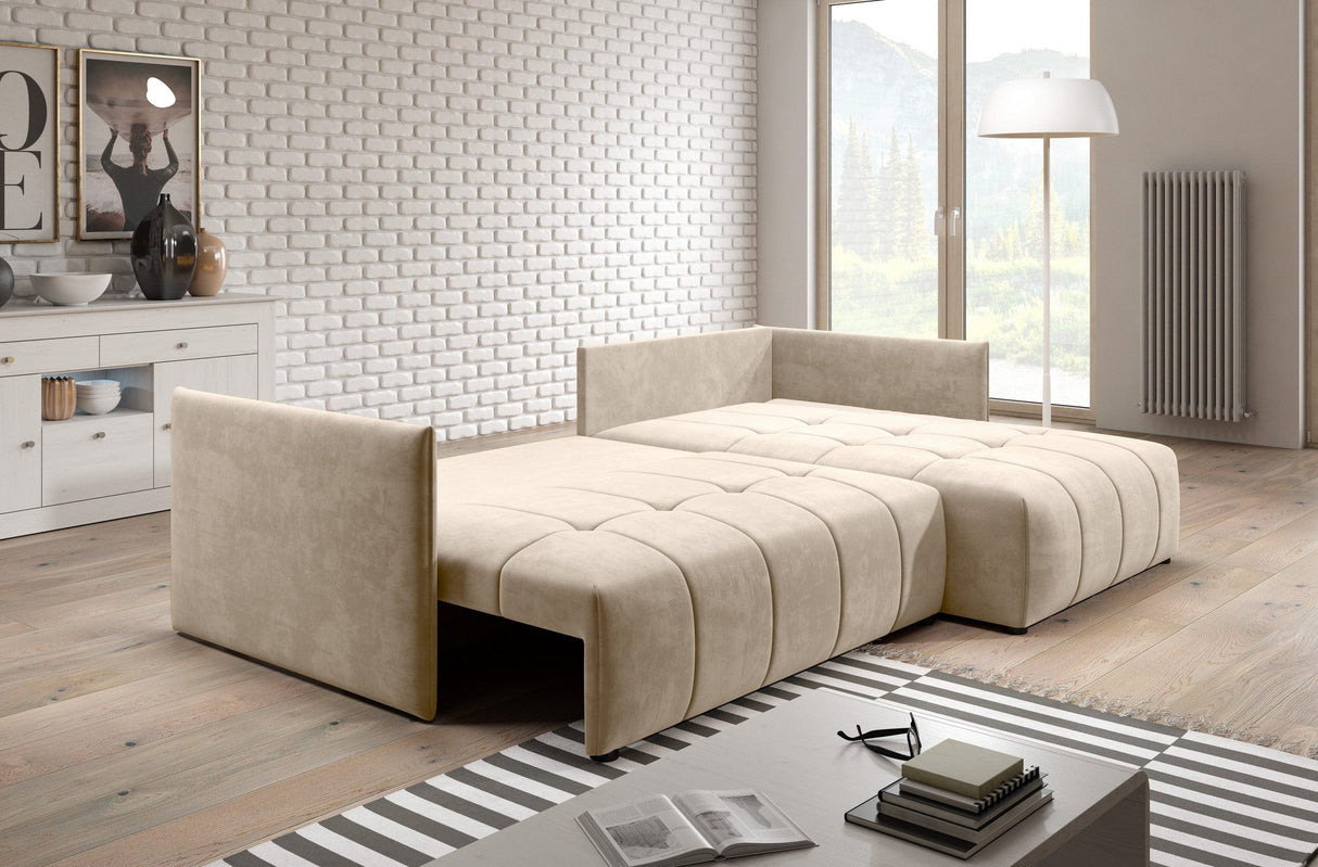 Colțar extensibil dumonde cu ladă de depozitare si sezut confortabil din spuma HR, Malta Beige II 235x185 cm