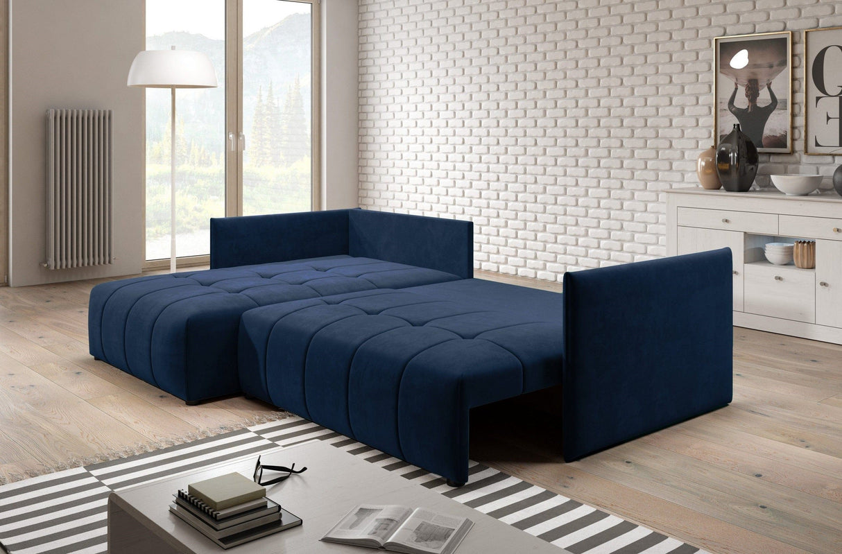 Colțar extensibil dumonde cu ladă de depozitare si sezut confortabil din spuma HR, Malta Blue 235x185 cm