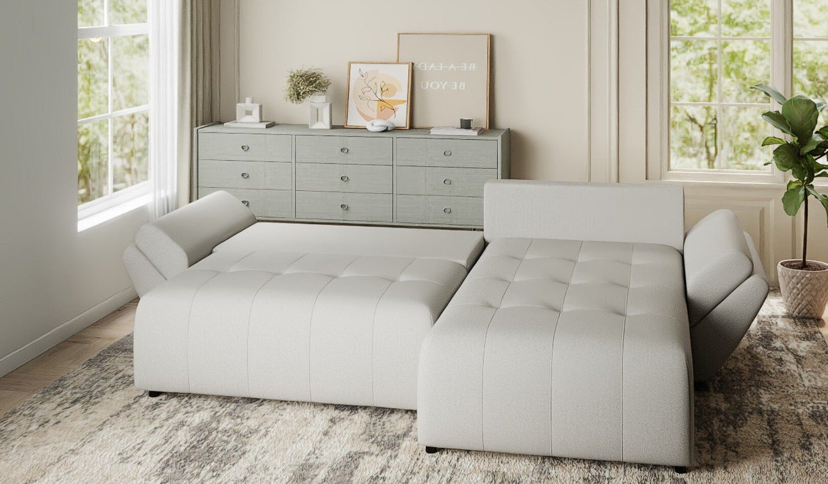 Colțar extensibil dumonde cu ladă de depozitare si sezut confortabil din spuma HR, Berlin Enjoy Bej 280x185 cm II