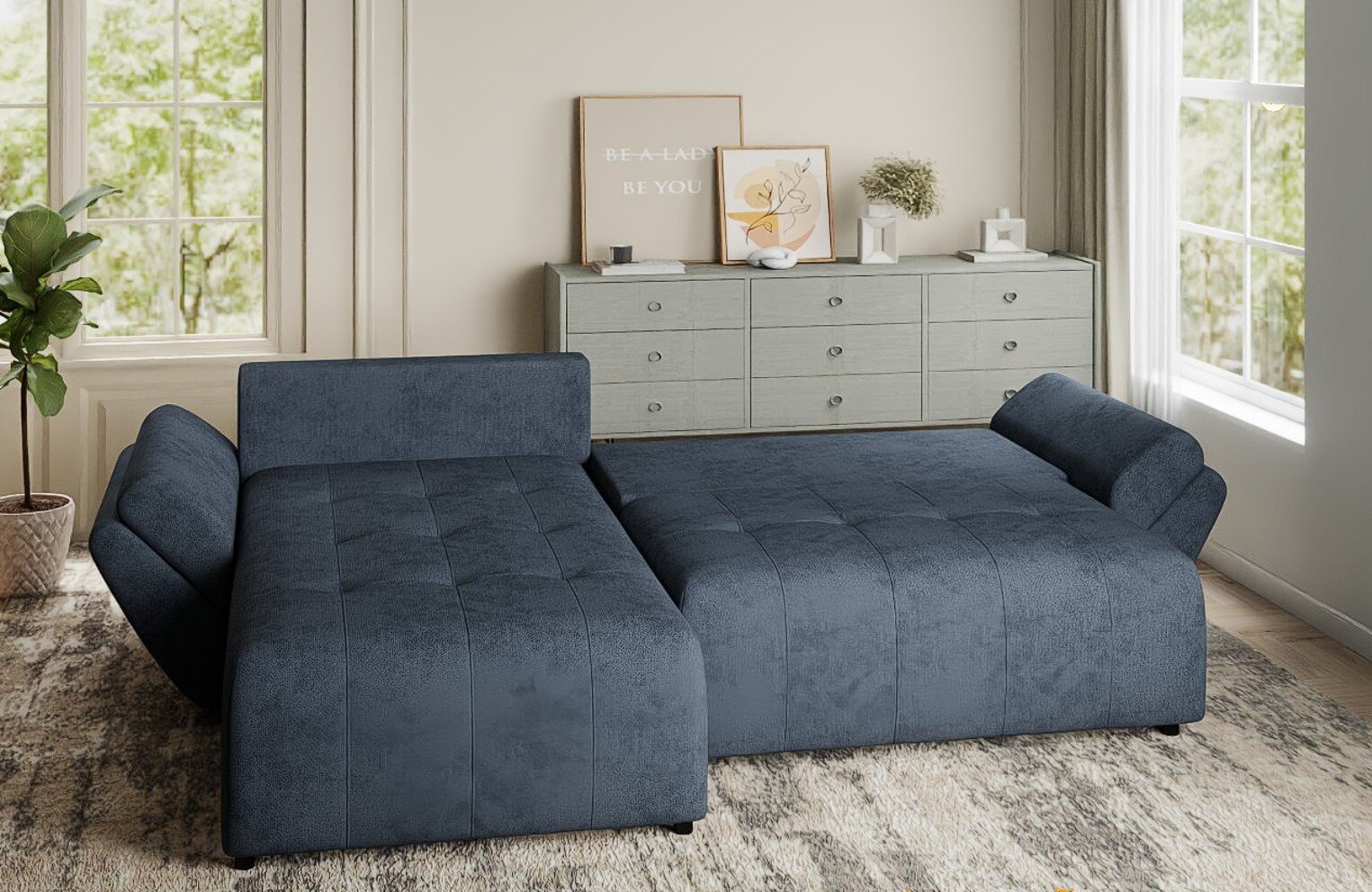 Colțar extensibil dumonde cu ladă de depozitare si sezut confortabil din spuma HR, Berlin Enjoy Antracit 280x185 cm II