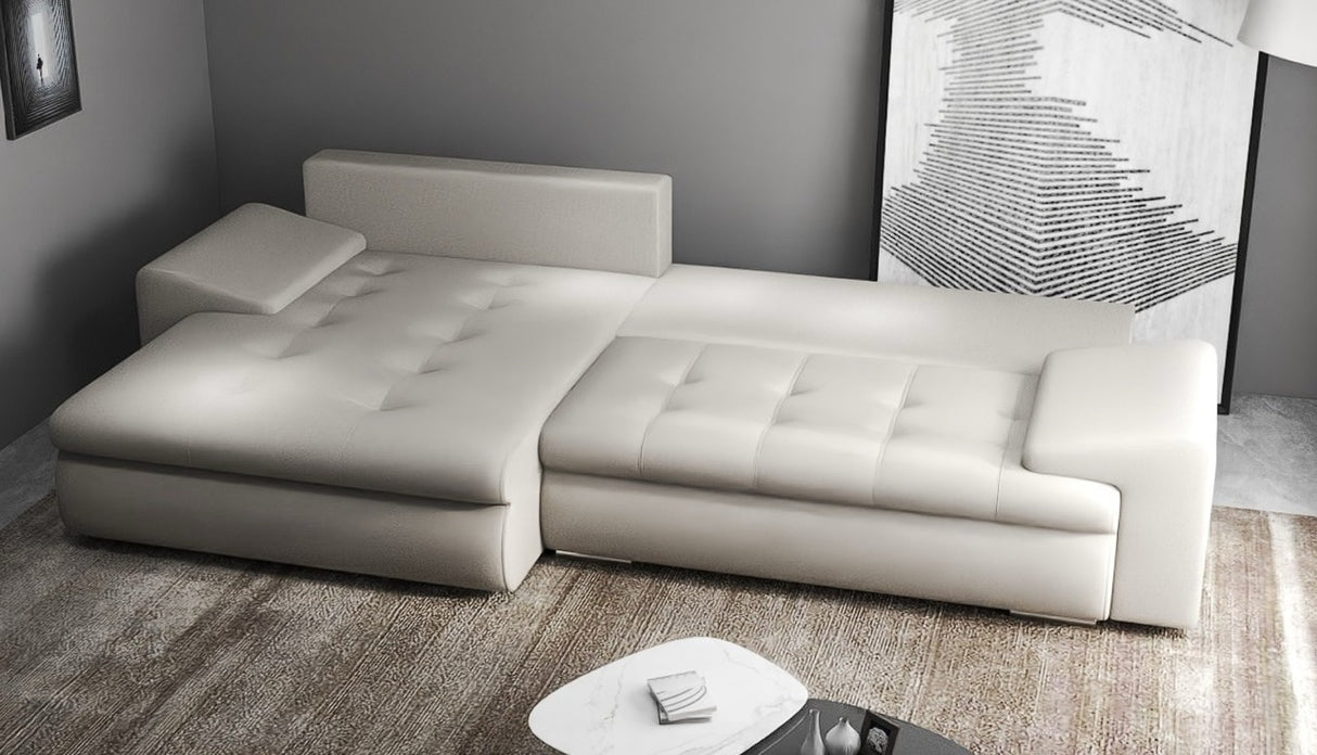 Colțar extensibil dumonde cu ladă de depozitare si sezut confortabil din spuma HR, Leonardo Enjoy Bej 255x193 cm