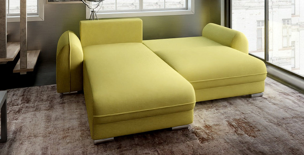 Colțar extensibil dumonde cu ladă de depozitare si sezut confortabil din spuma HR, Denver Enjoy Verde 275x185 cm Fabrica