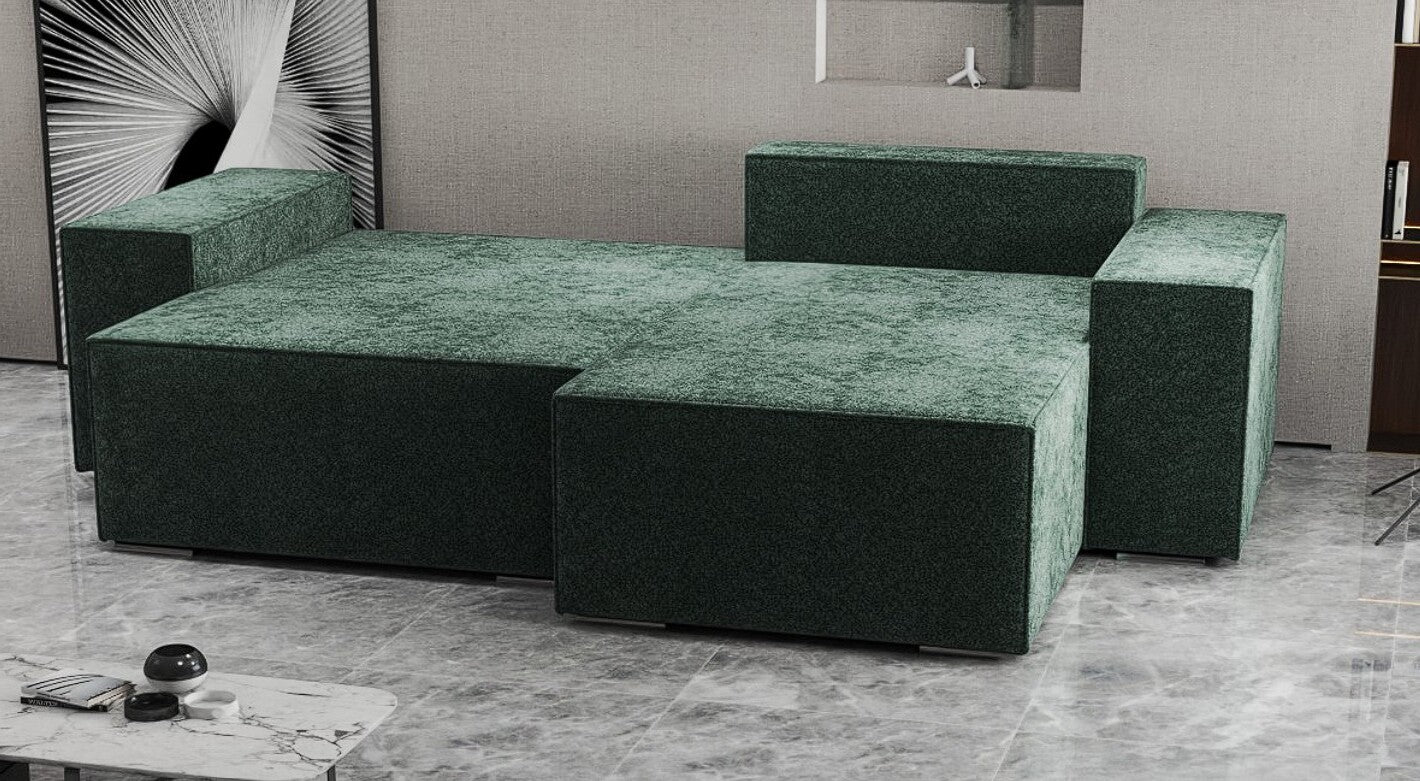 Colțar extensibil dumonde cu ladă de depozitare si sezut confortabil din spuma HR, Dream Euphoria Verde 290x185 cm II Fabrica