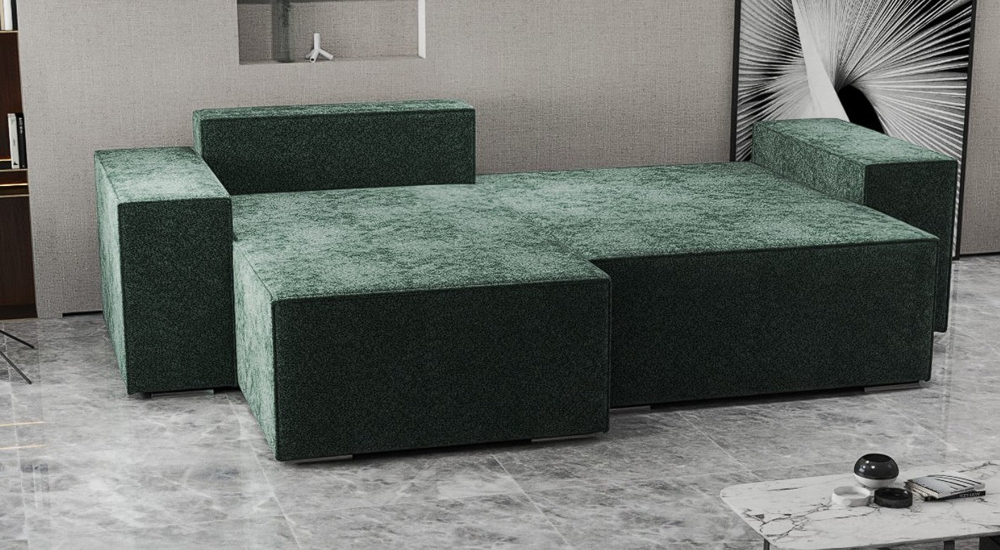 Colțar extensibil dumonde cu ladă de depozitare si sezut confortabil din spuma HR, Dream Euphoria Verde 290x185 cm Fabrica