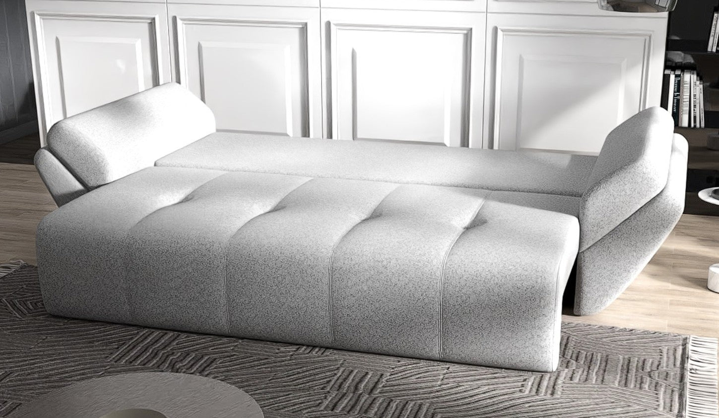 Canapea extensibilă dumonde cu ladă de depozitare si sezut confortabil din spuma HR, Berlin Euphoria Grey 250x100 cm Fabrica