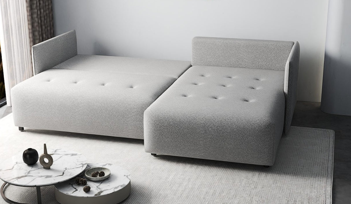 Colțar extensibil dumonde cu ladă de depozitare si sezut confortabil din spuma HR, Malta Euphoria Grey 235x185 cm