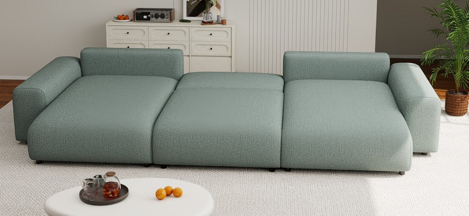 Colțar extensibil dumonde cu ladă de depozitare si sezut confortabil din spuma HR, Sarina U Enjoy Verde Mint 350x168 cm