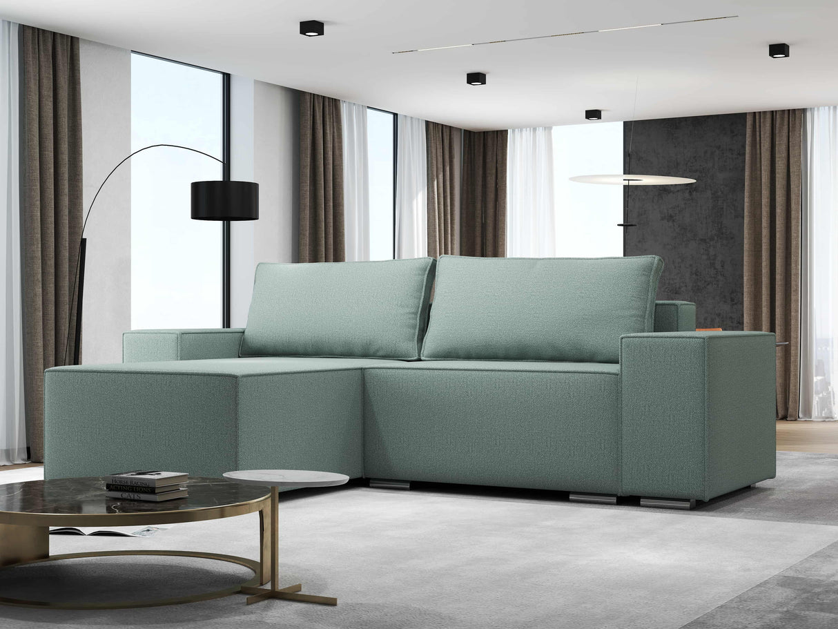 Colțar extensibil dumonde cu ladă de depozitare si sezut confortabil din spuma HR, Dream Enjoy Verde Mint 290x185 cm Fabrica