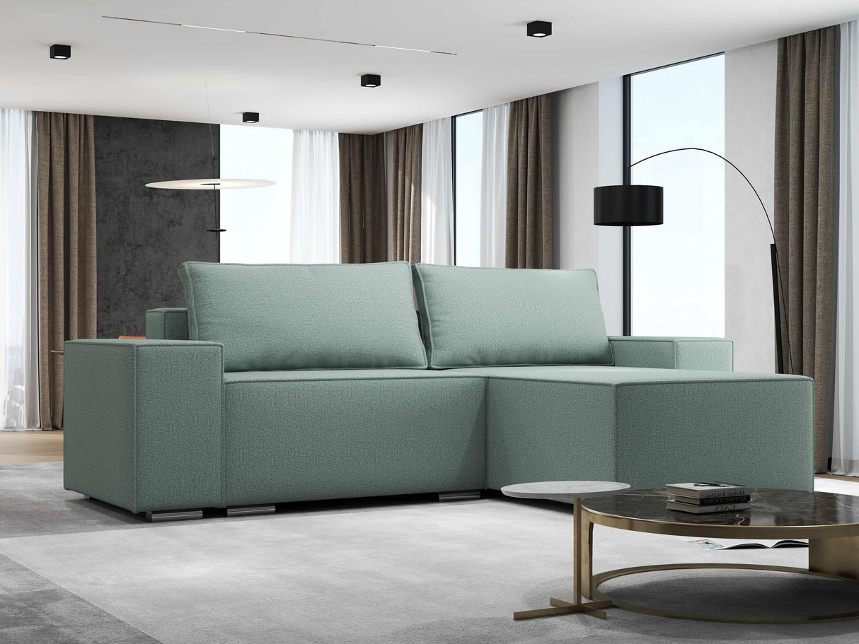 Colțar extensibil dumonde cu ladă de depozitare si sezut confortabil din spuma HR, Dream Enjoy Verde Mint 290x185 cm II Fabrica