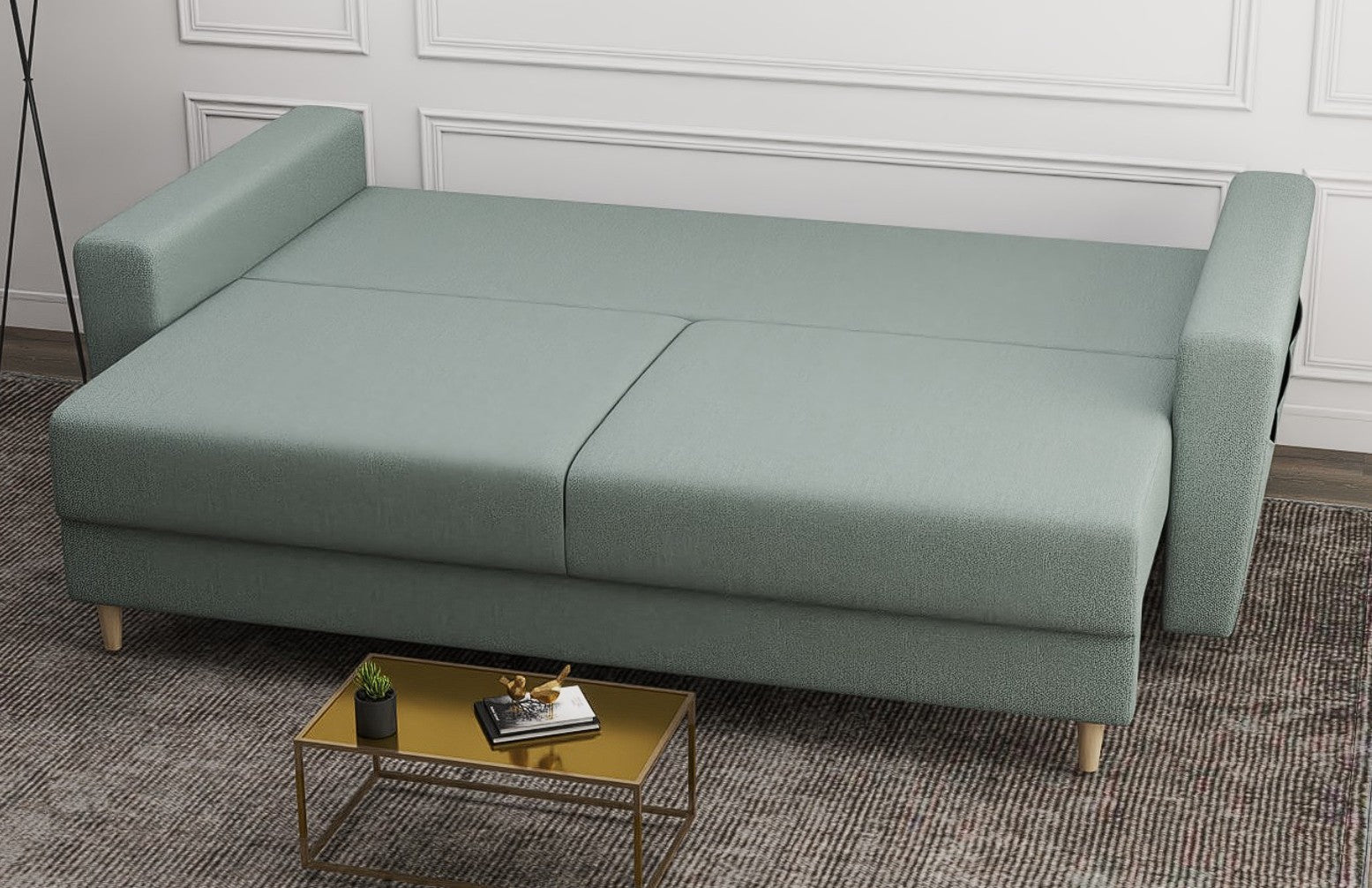 Canapea extensibilă dumonde cu ladă de depozitare si sezut confortabil din spuma HR, Summer Enjoy Verde Mint 225x100 cm