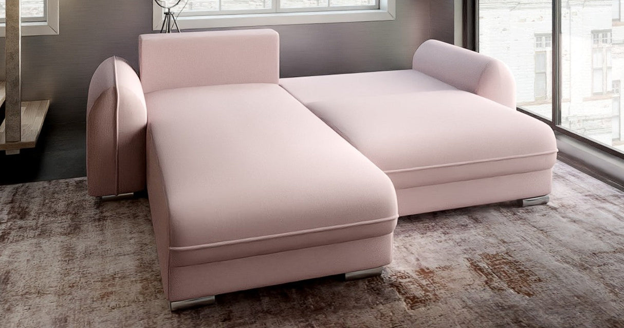 Colțar extensibil dumonde cu ladă de depozitare si sezut confortabil din spuma HR, Denver Enjoy Flamingo 275x185 cm Fabrica