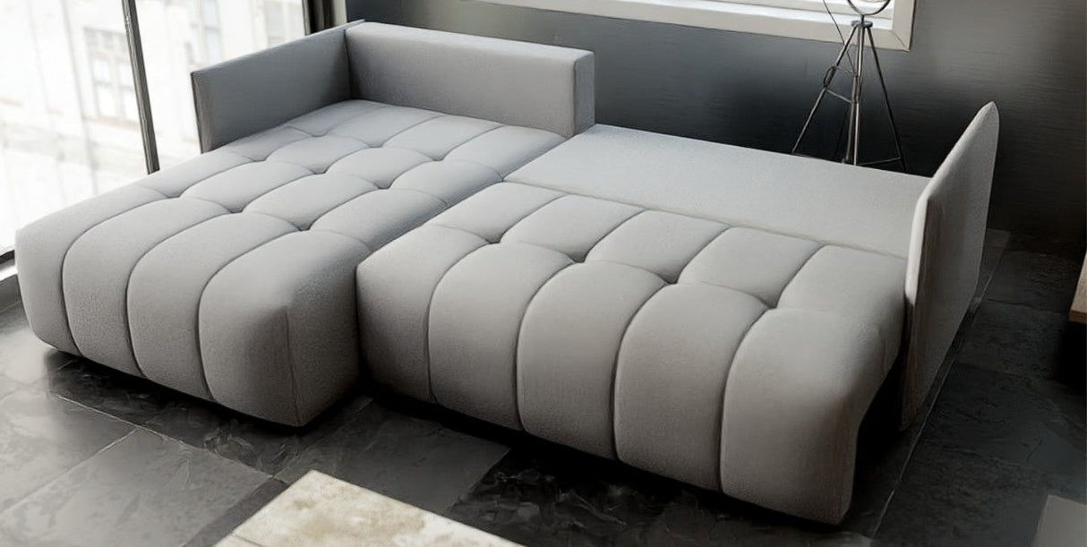 Colțar extensibil dumonde cu ladă de depozitare si sezut confortabil din spuma HR, Malta Grey 235x185 cm Fabrica