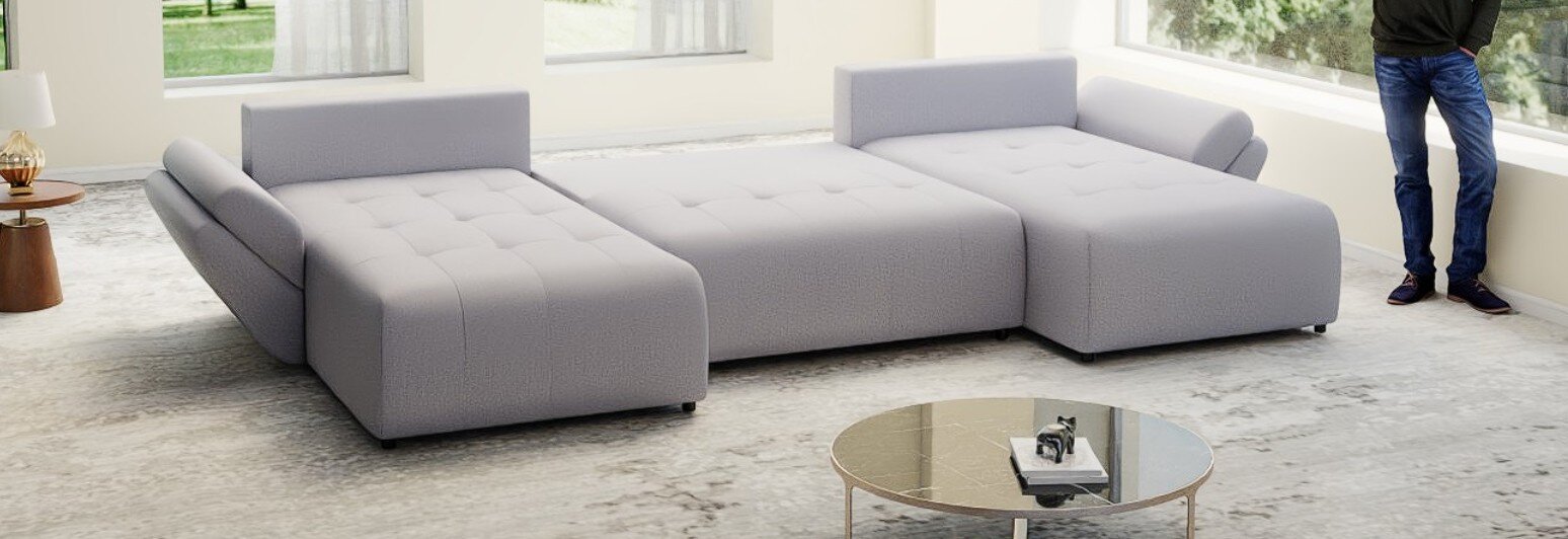 Colțar extensibil dumonde cu ladă de depozitare si sezut confortabil din spuma HR, Berlin U Enjoy Gri 380x180 cm