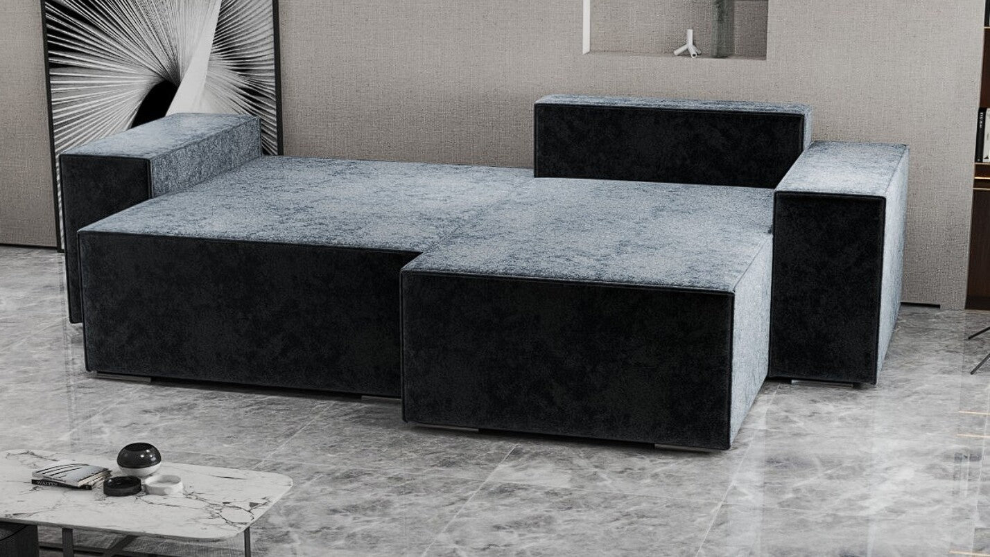 Colțar extensibil dumonde cu ladă de depozitare si sezut confortabil din spuma HR, Dream Euphoria Grafit 290x185 cm II Fabrica