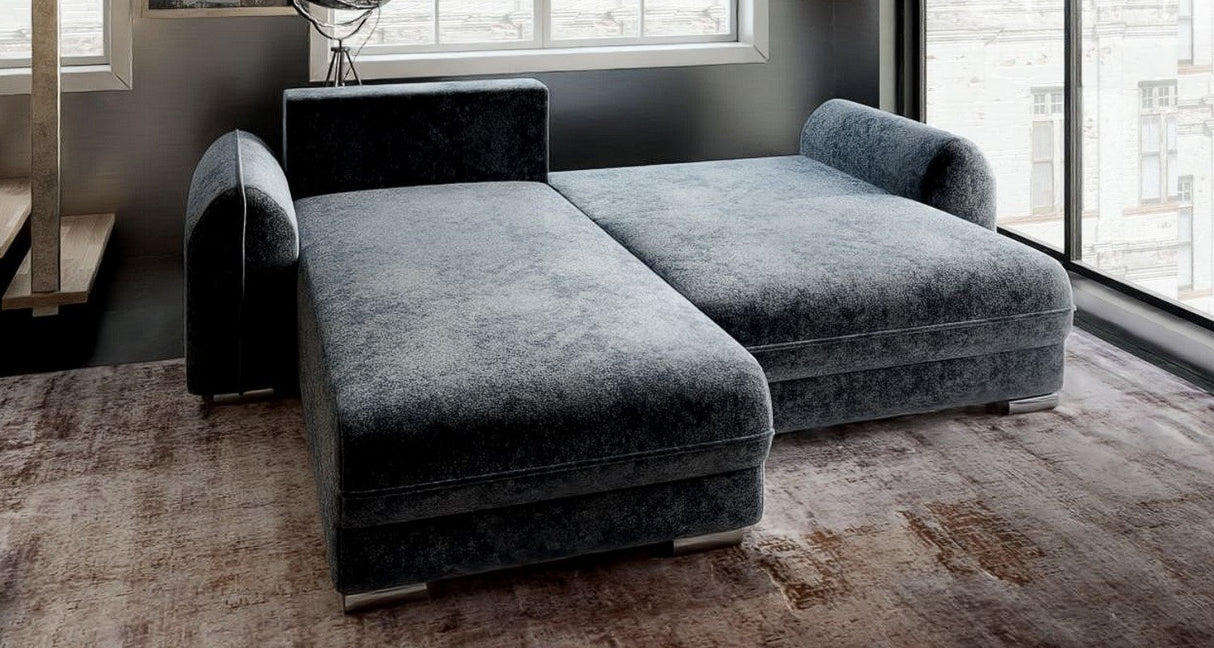 Colțar extensibil dumonde cu ladă de depozitare si sezut confortabil din spuma HR, Denver Euphoria Gri Grafit 275x185 cm Fabrica