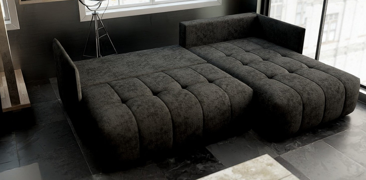 Colțar extensibil dumonde cu ladă de depozitare si sezut confortabil din spuma HR, Malta Black II 235x185 cm Fabrica