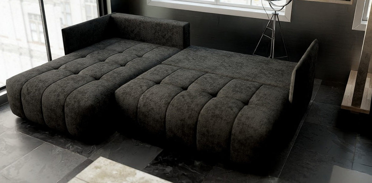 Colțar extensibil dumonde cu ladă de depozitare si sezut confortabil din spuma HR, Malta Black 235x185 cm