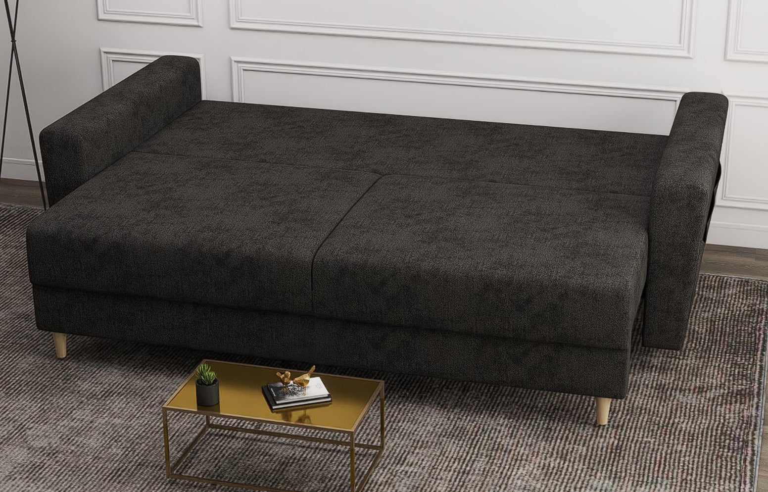 Canapea extensibilă dumonde cu ladă de depozitare si sezut confortabil din spuma HR, Summer Enjoy Negru 225x100 cm