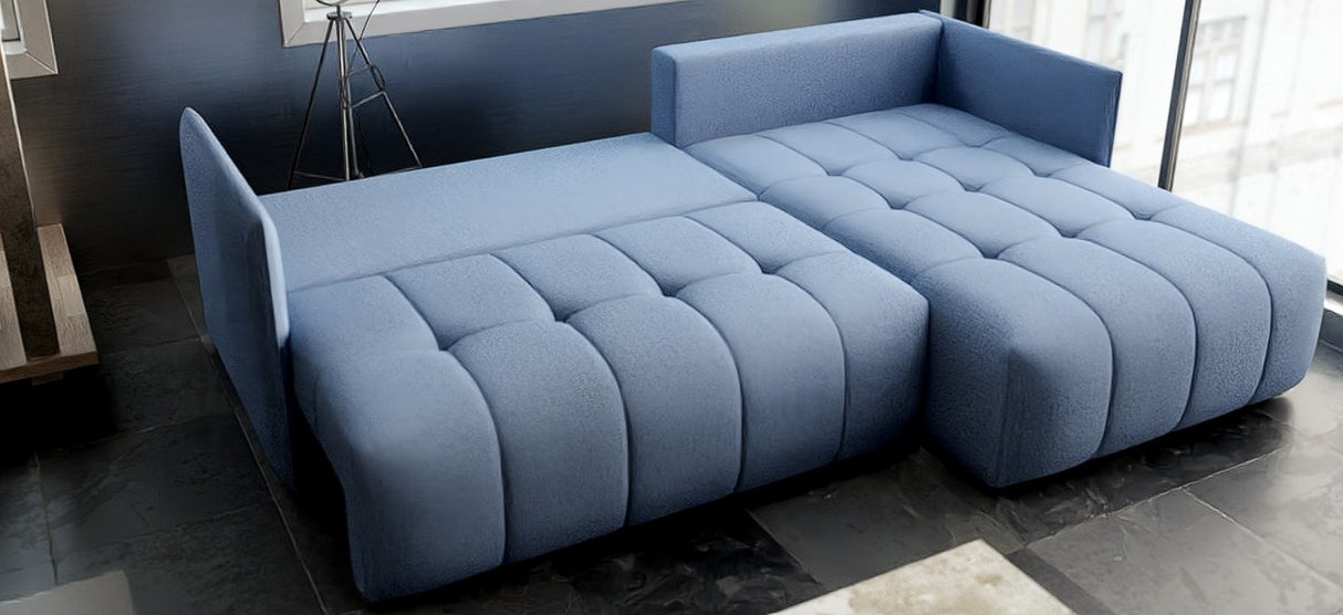 Colțar extensibil dumonde cu ladă de depozitare si sezut confortabil din spuma HR, Malta Blue II 235x185 cm