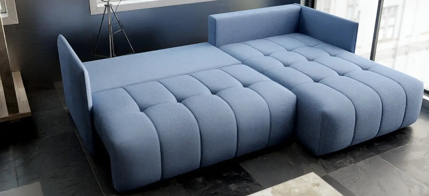 Colțar extensibil dumonde cu ladă de depozitare si sezut confortabil din spuma HR, Malta Blue II 235x185 cm Fabrica