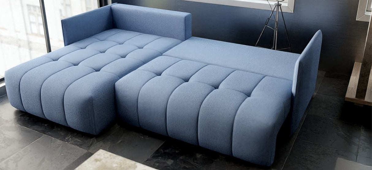 Colțar extensibil dumonde cu ladă de depozitare si sezut confortabil din spuma HR, Malta Blue 235x185 cm Fabrica