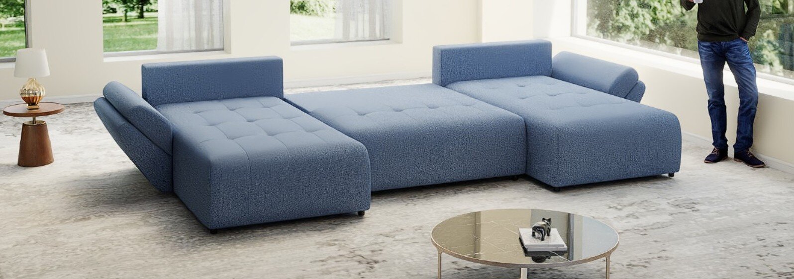 Colțar extensibil dumonde cu ladă de depozitare Berlin U Enjoy Blue 400x185 cm