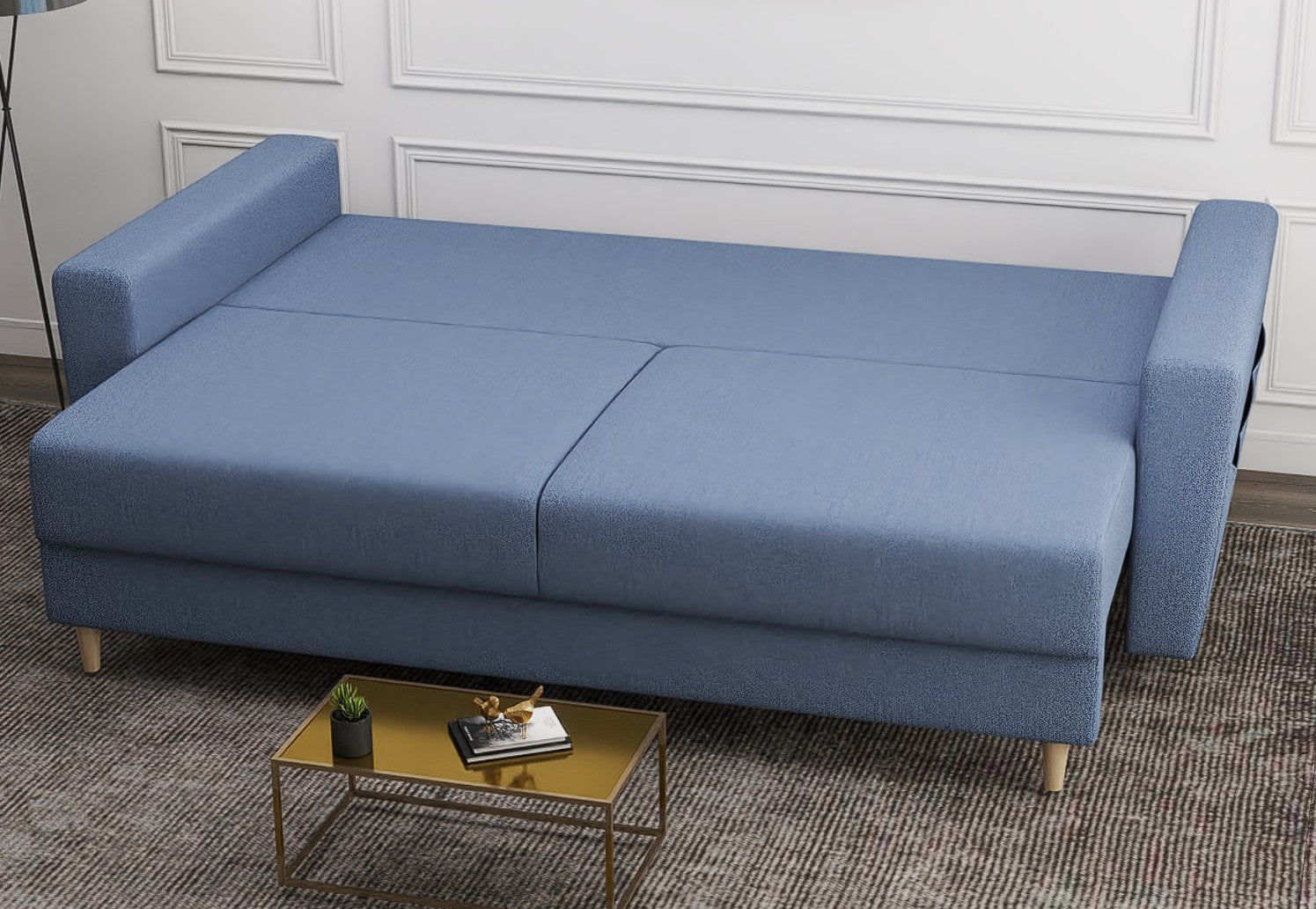 Canapea extensibilă dumonde cu ladă de depozitare si sezut confortabil din spuma HR, Summer Enjoy Albastru 225x100 cm