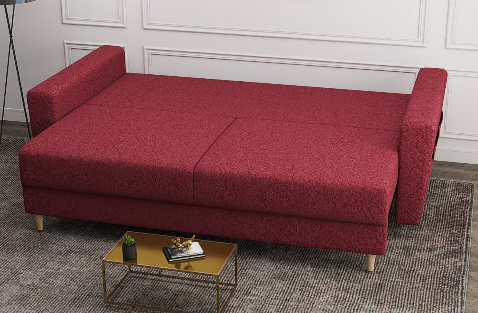Canapea extensibilă dumonde cu ladă de depozitare si sezut confortabil din spuma HR, Summer Enjoy Rosu 225x100 cm