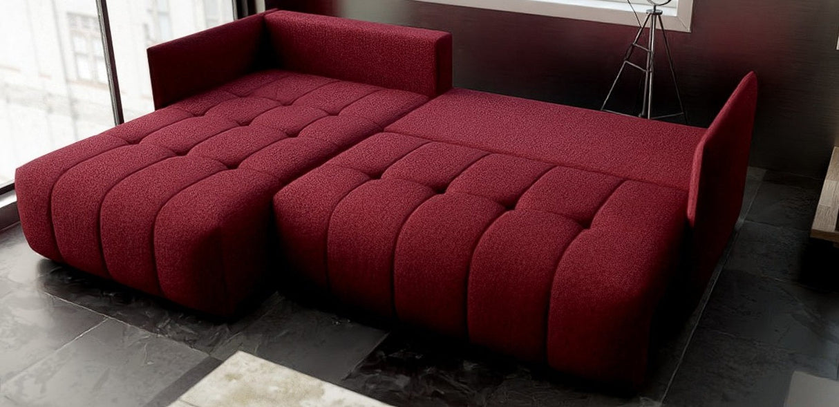Colțar extensibil dumonde cu ladă de depozitare si sezut confortabil din spuma HR, Malta Bordoux 235x185 cm Fabrica